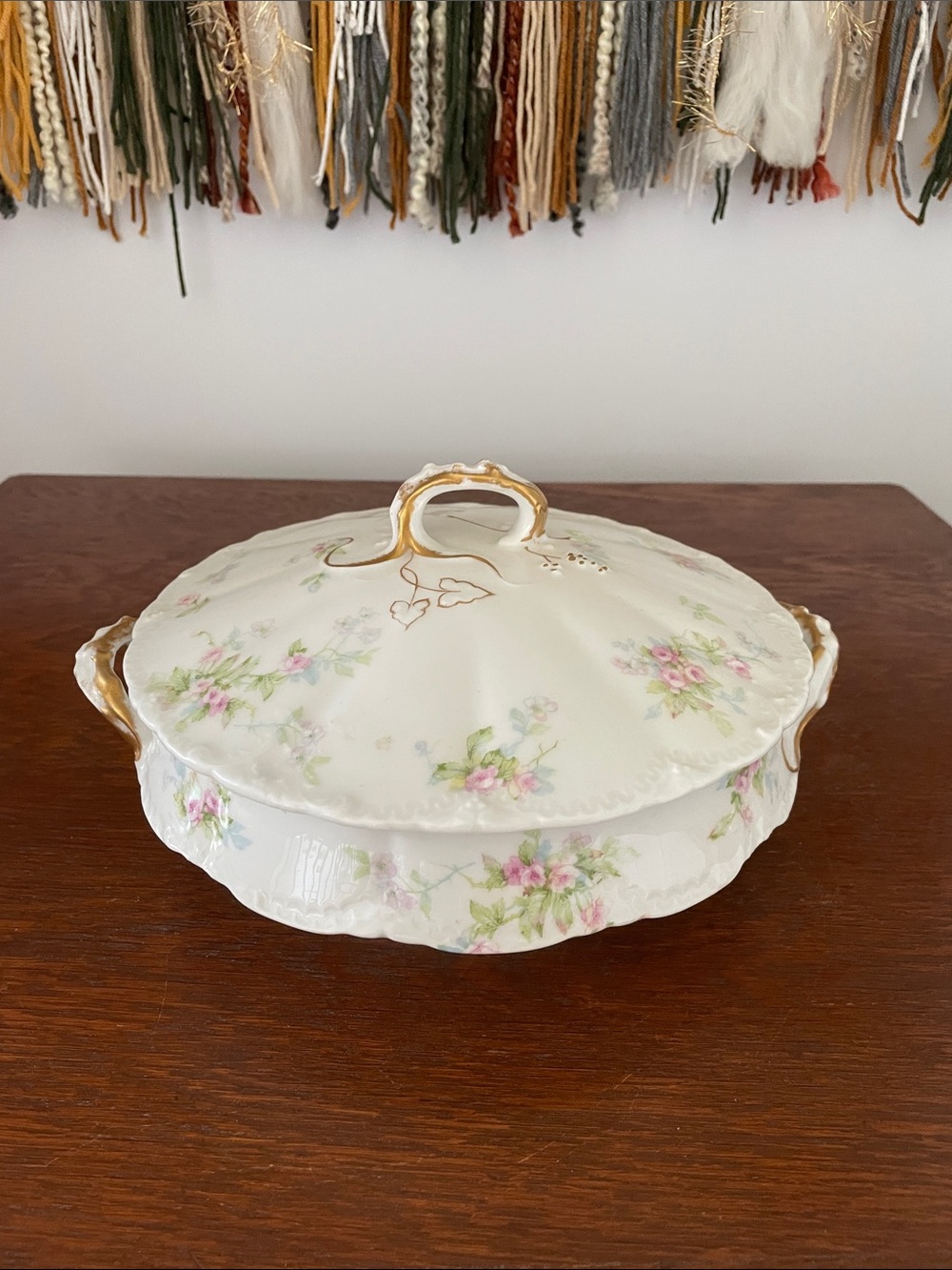 Floral Porcelain Covered  Dish with Gold Trim by Theodore haviland